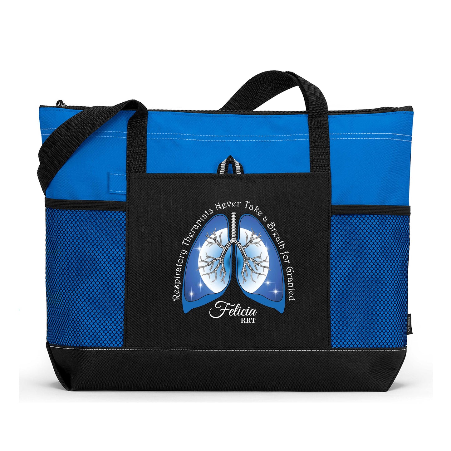 Respiratory Therapists Never Take a Breath for Granted Personalized Printed Tote Bag with Mesh Pockets