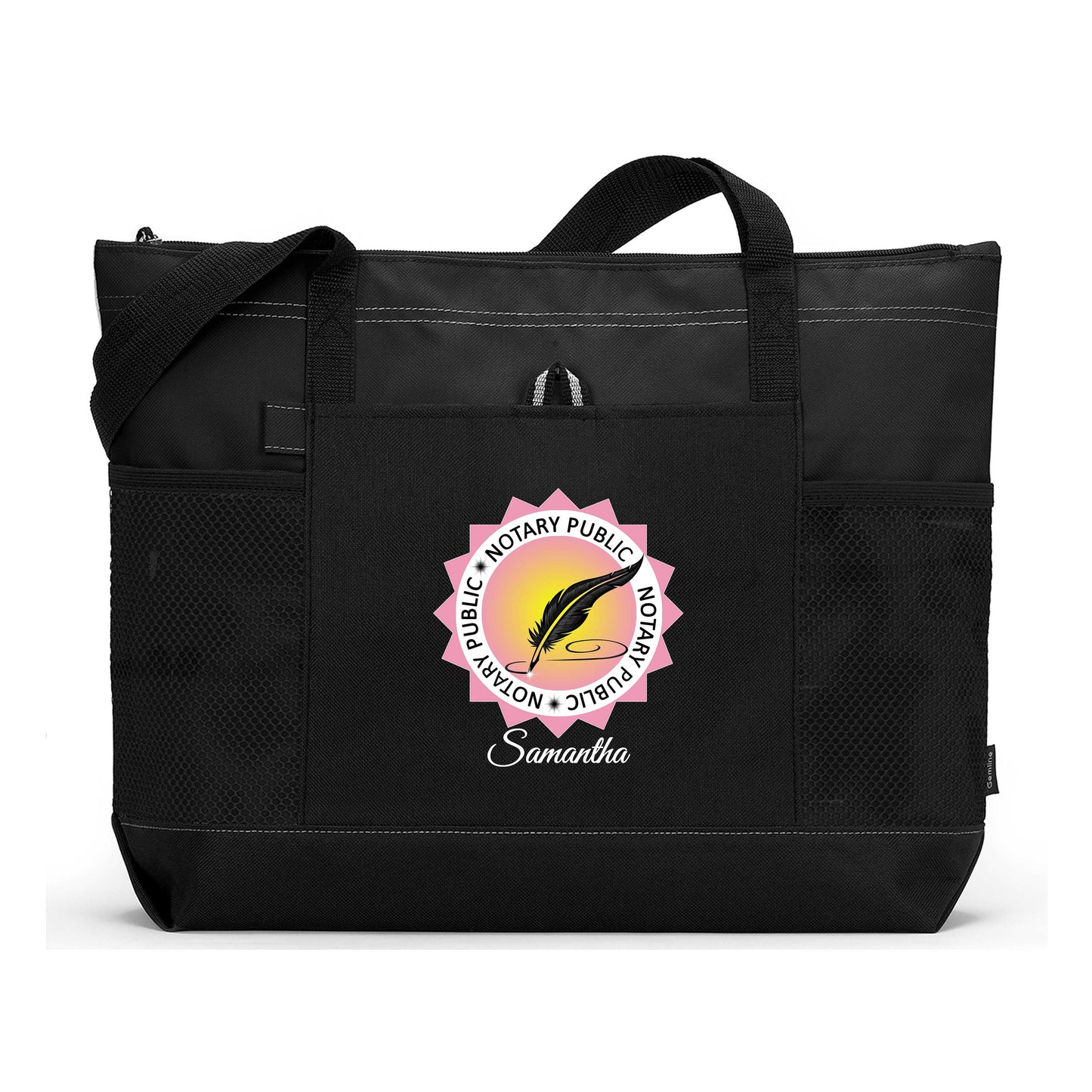 Notary Public Seal Personalized Printed Tote Bag with Mesh Pockets