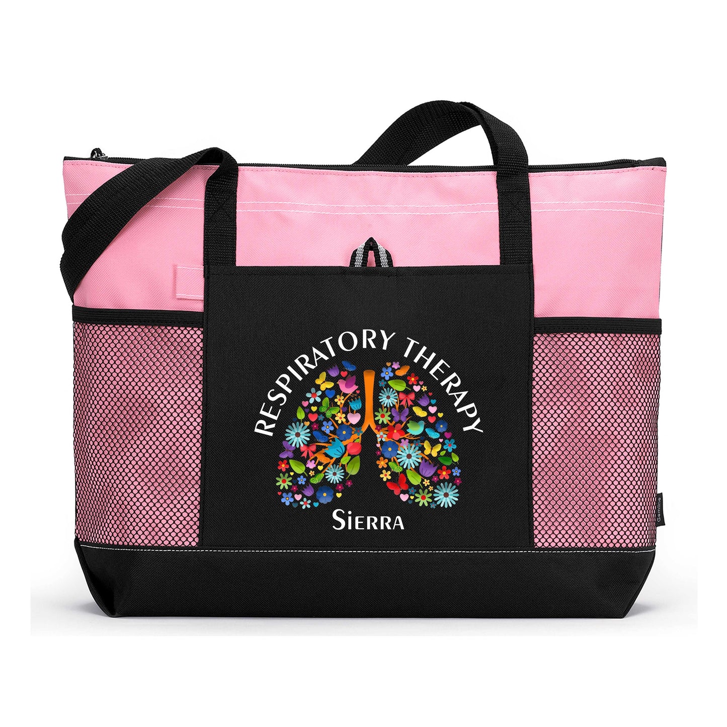 Respiratory Therapy Floral Lungs Personalized Printed Tote Bag w Mesh Pockets, Respiratory Therapy Week, Gift for RRT, Respiratory Therapist