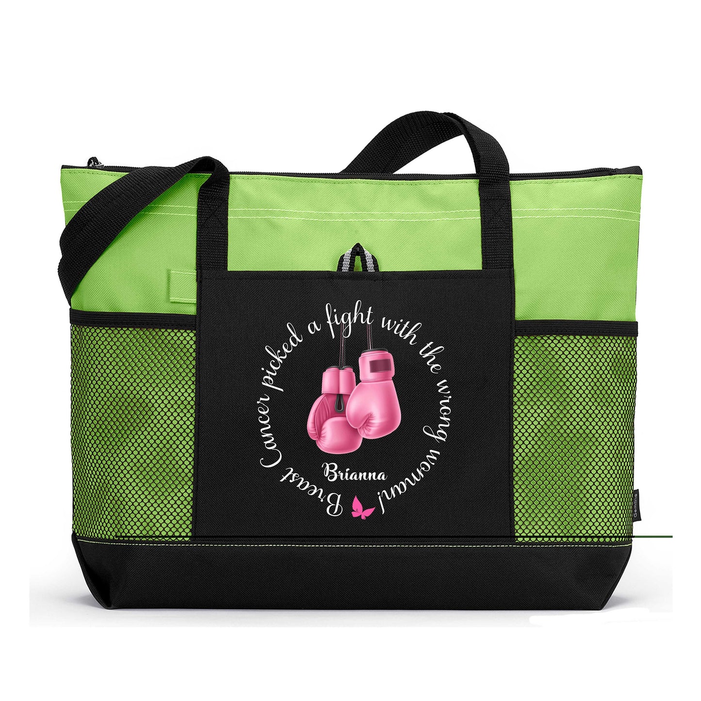 Breast Cancer Picked a Fight with the Wrong Woman Personalized Tote Bag with Mesh Pockets, Chemotherapy