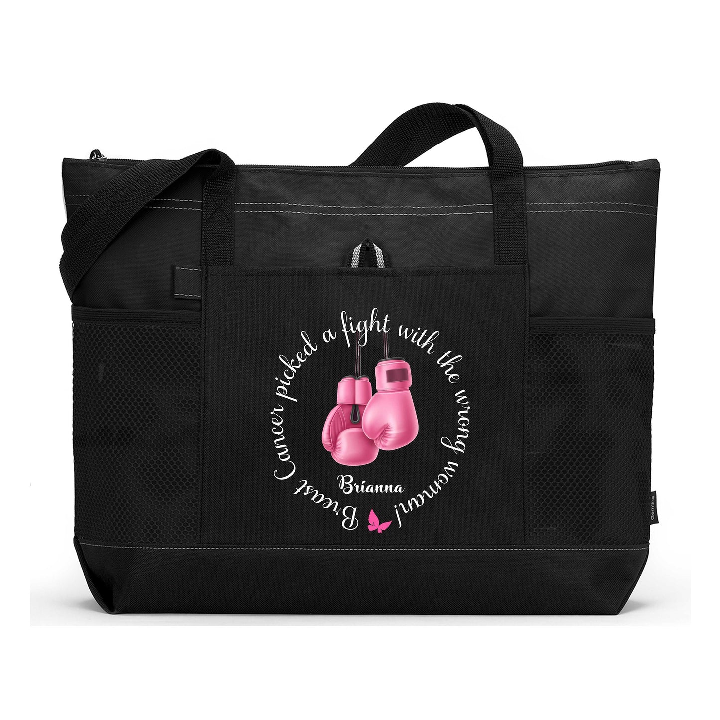 Breast Cancer Picked a Fight with the Wrong Woman Personalized Tote Bag with Mesh Pockets, Chemotherapy