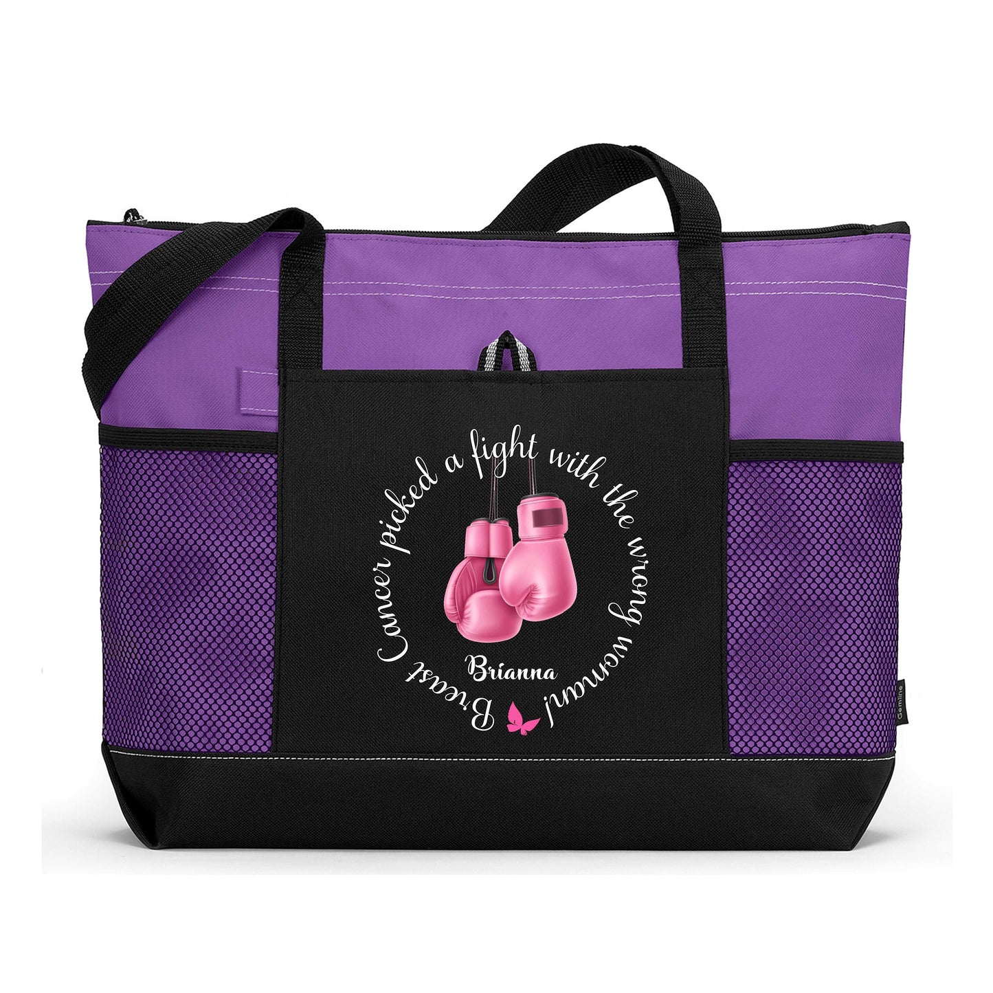 Breast Cancer Picked a Fight with the Wrong Woman Personalized Tote Bag with Mesh Pockets, Chemotherapy