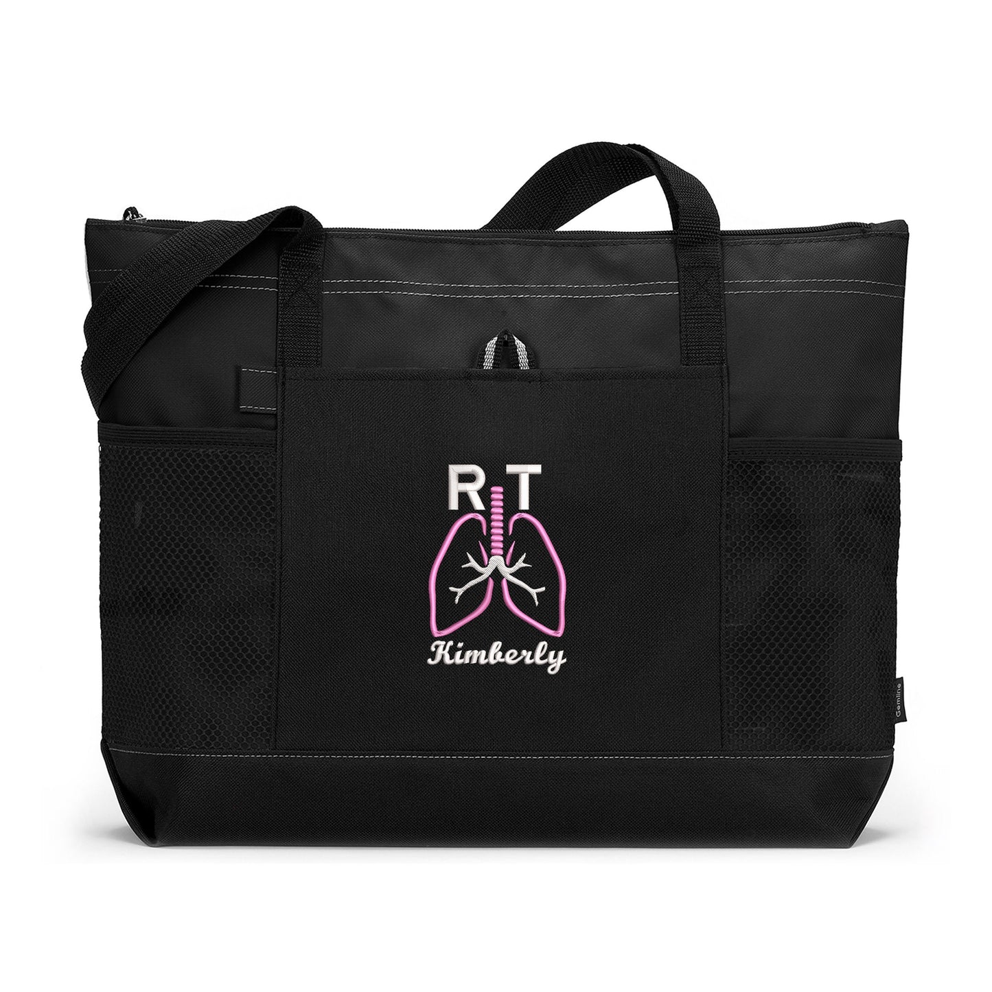 Respiratory Therapist Lungs Personalized Embroidered Tote with Mesh Pockets, Gift for RT