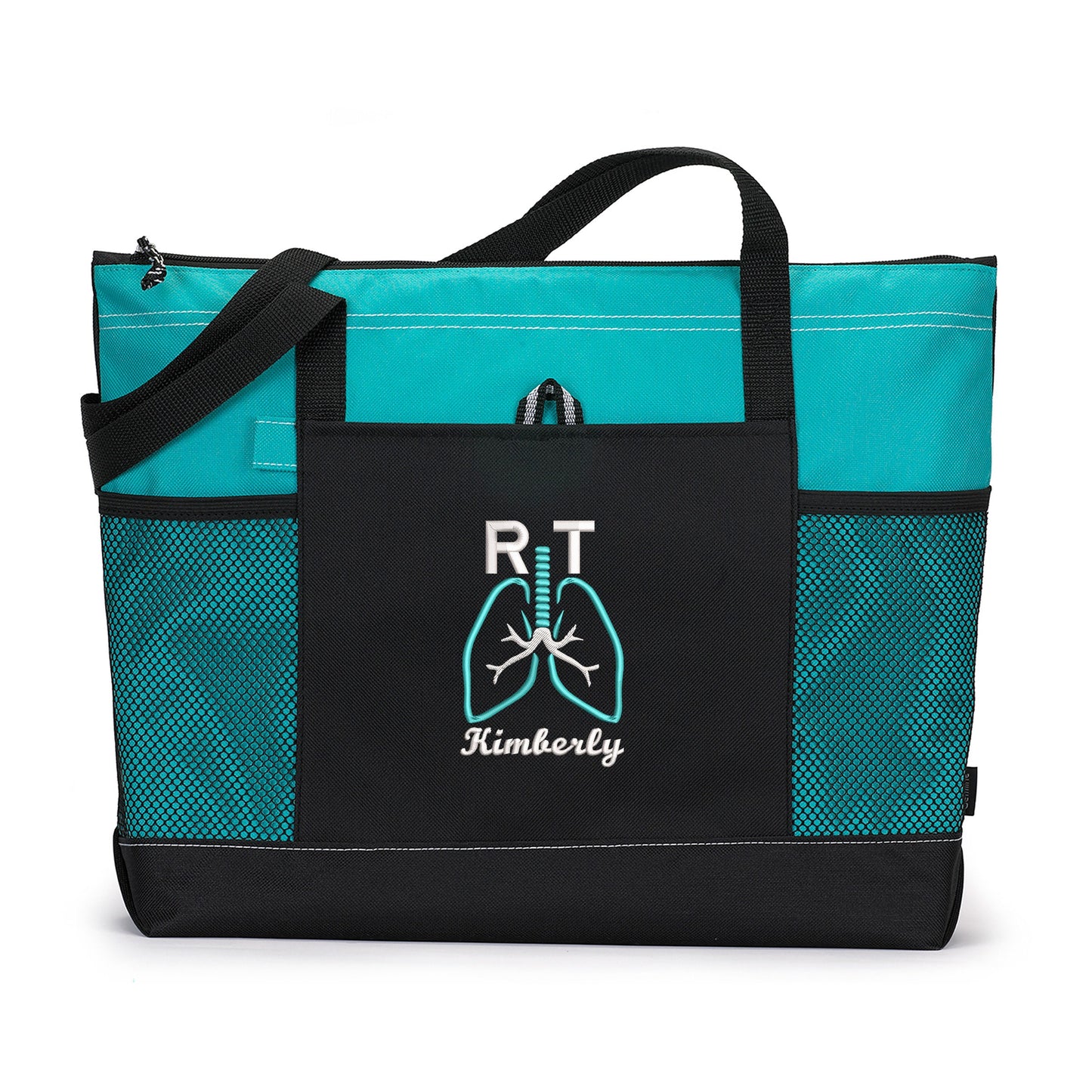 Respiratory Therapist Lungs Personalized Embroidered Tote with Mesh Pockets, Gift for RT