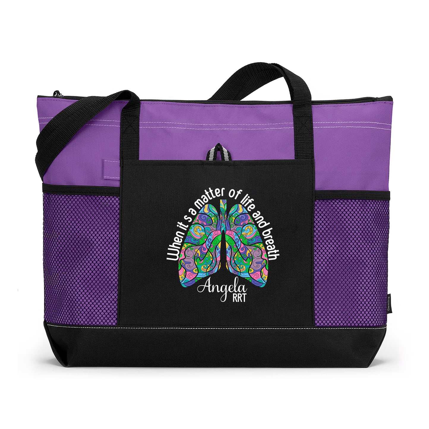 Respiratory Therapy When It's a Matter of Life and Breath Personalized Printed Tote Bag w Mesh Pockets, Gift for RRT, Respiratory Therapist