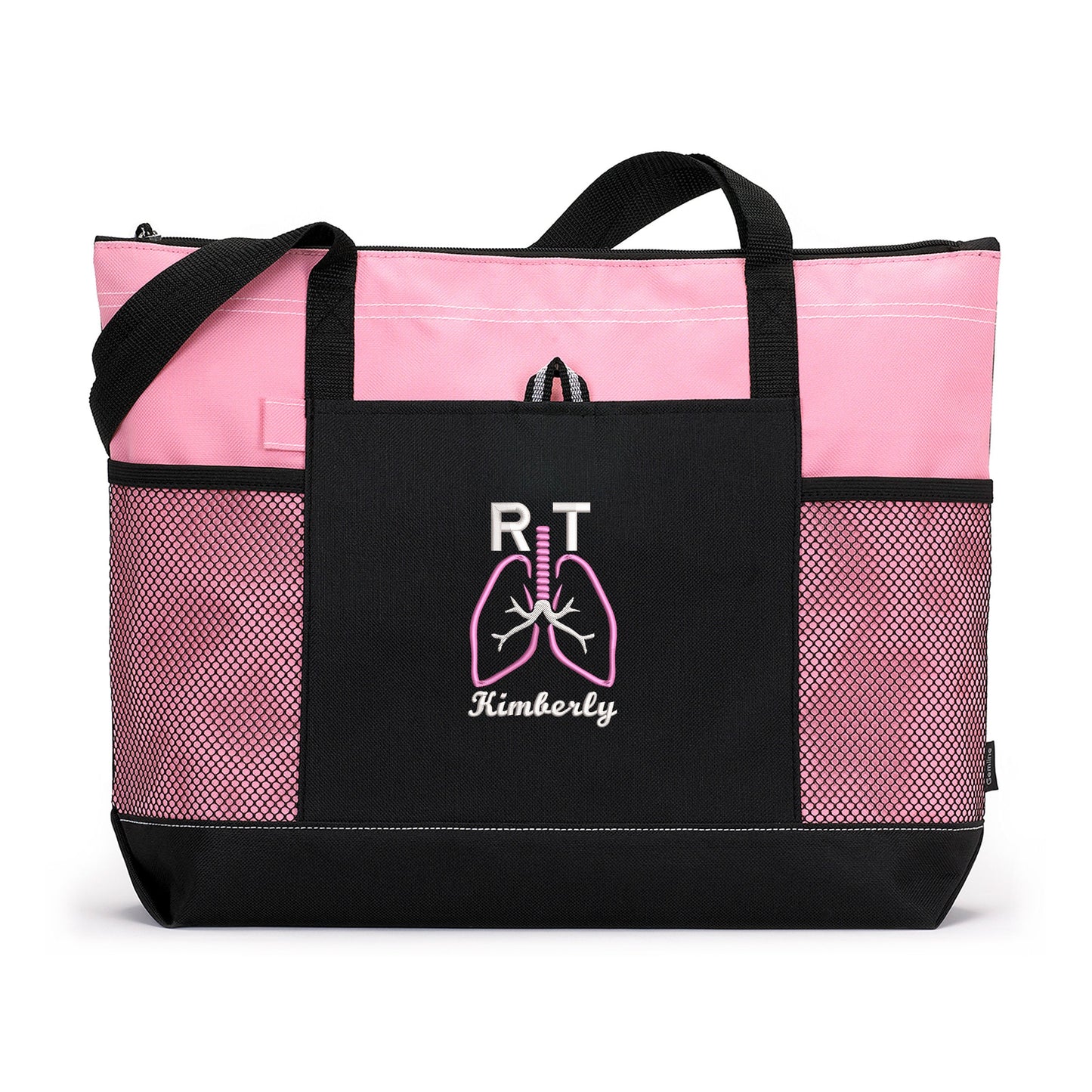 Respiratory Therapist Lungs Personalized Embroidered Tote with Mesh Pockets, Gift for RT