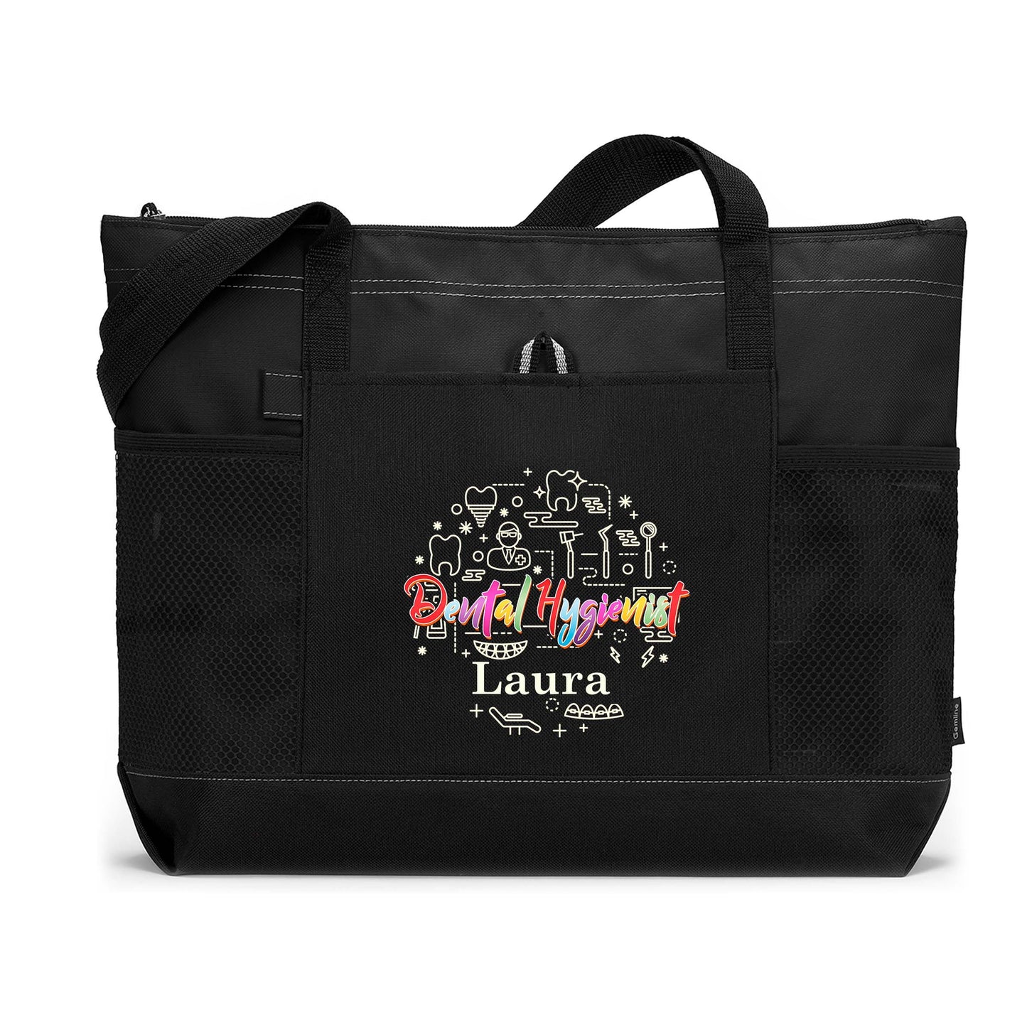 Dental Hygienist Icons Printed Tote Bag with Mesh Pockets