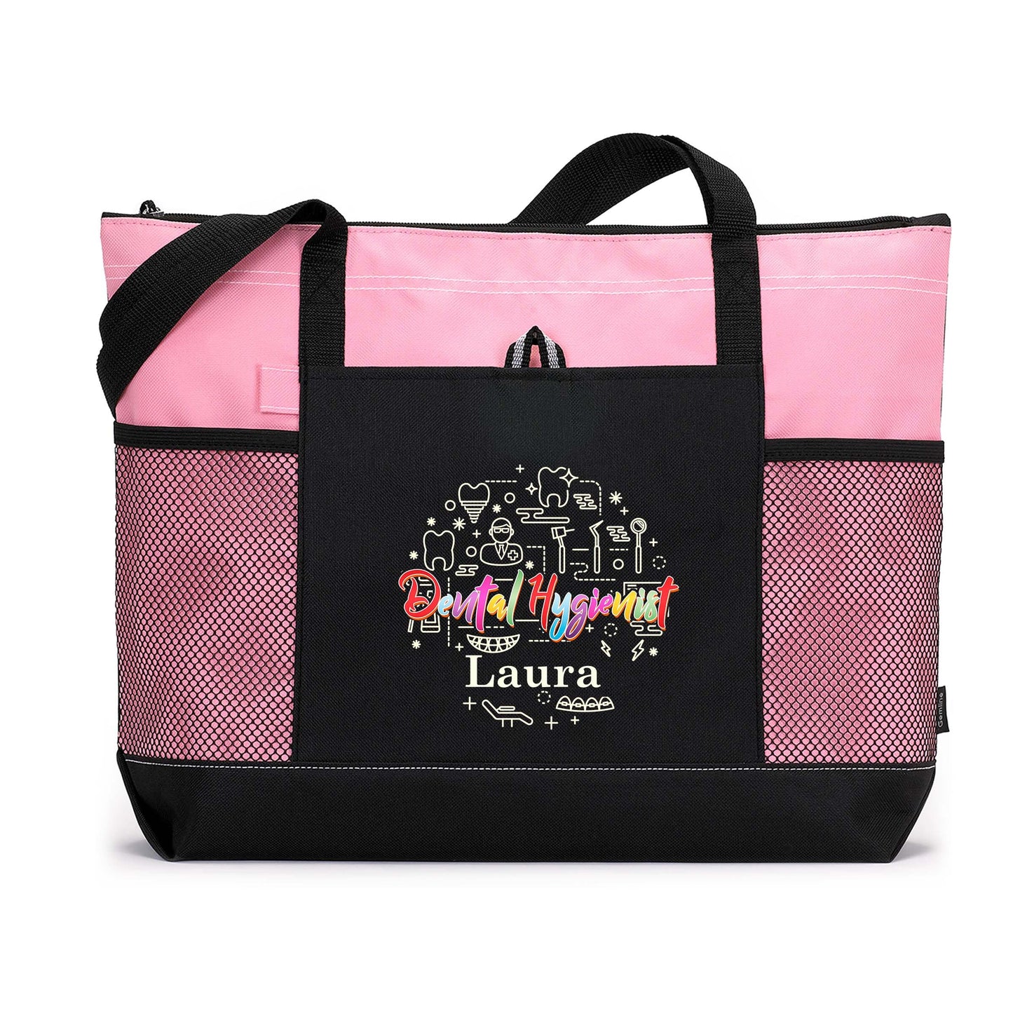 Dental Hygienist Icons Printed Tote Bag with Mesh Pockets