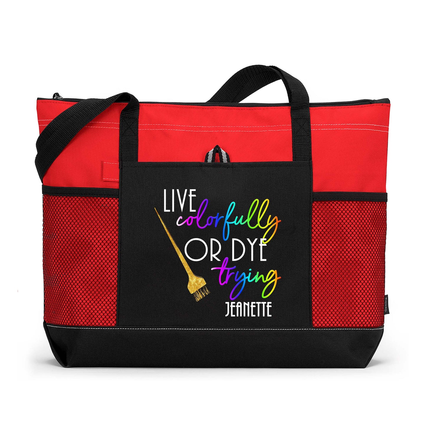 Live Colorfully or Dye Tote with Mesh Pockets, Hair Stylist, Hairdresser