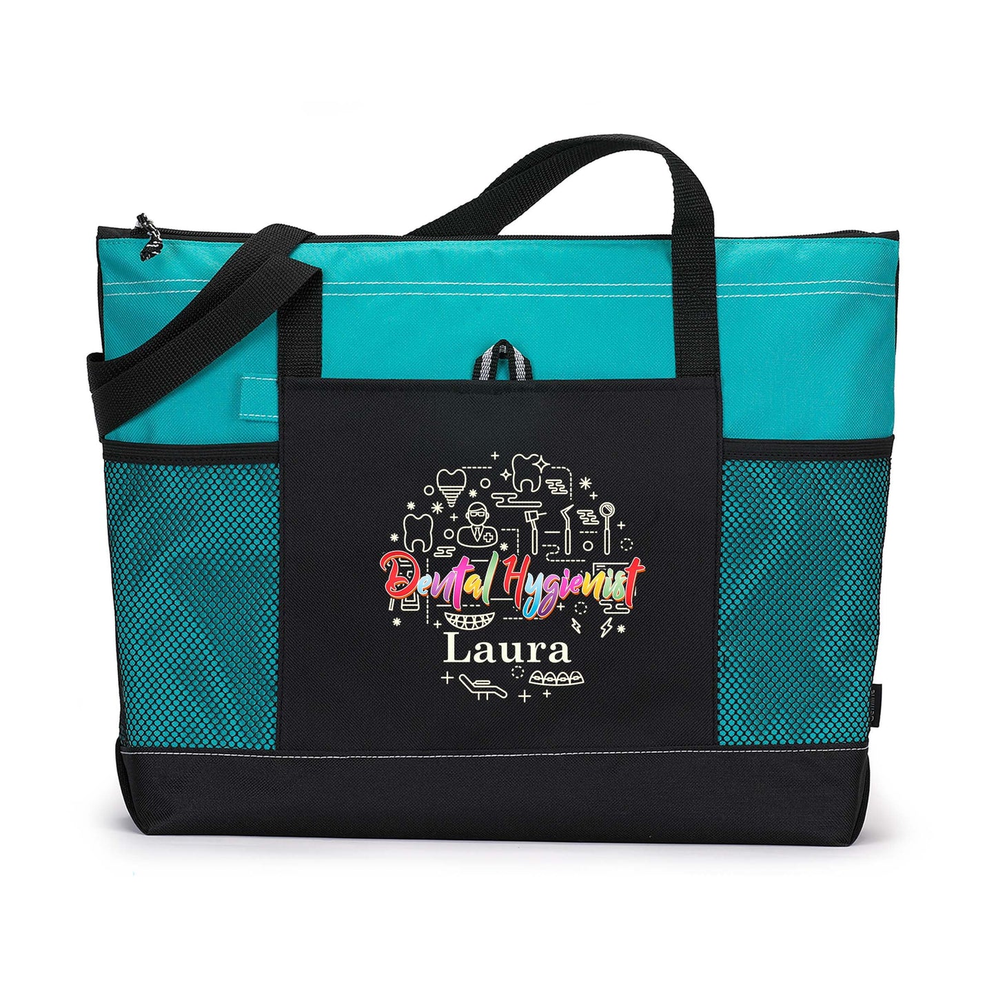 Dental Hygienist Icons Printed Tote Bag with Mesh Pockets