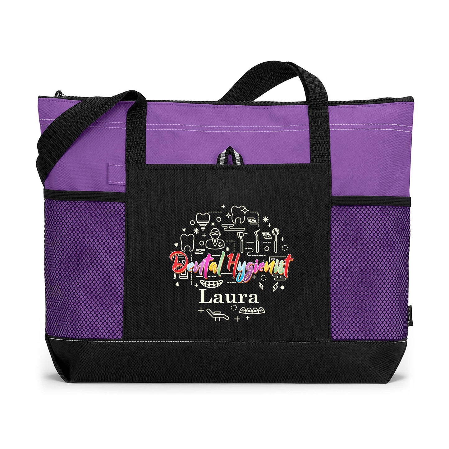 Dental Hygienist Icons Printed Tote Bag with Mesh Pockets