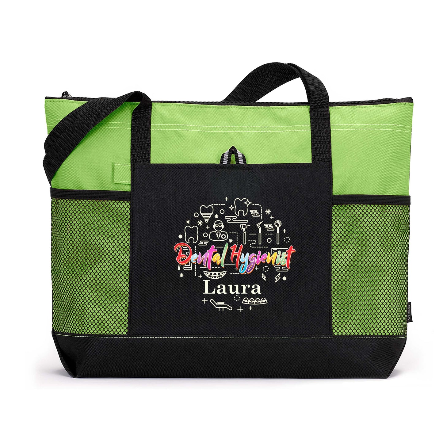 Dental Hygienist Icons Printed Tote Bag with Mesh Pockets