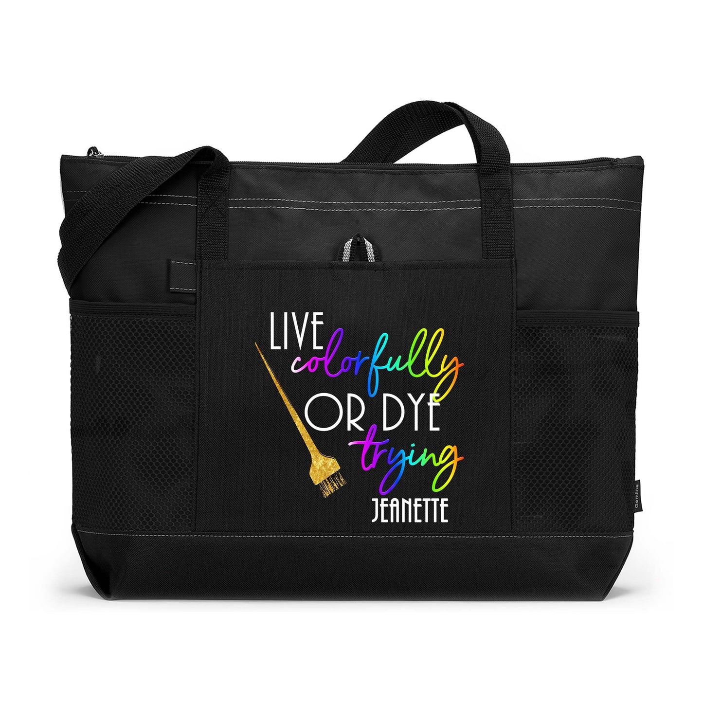 Live Colorfully or Dye Tote with Mesh Pockets, Hair Stylist, Hairdresser