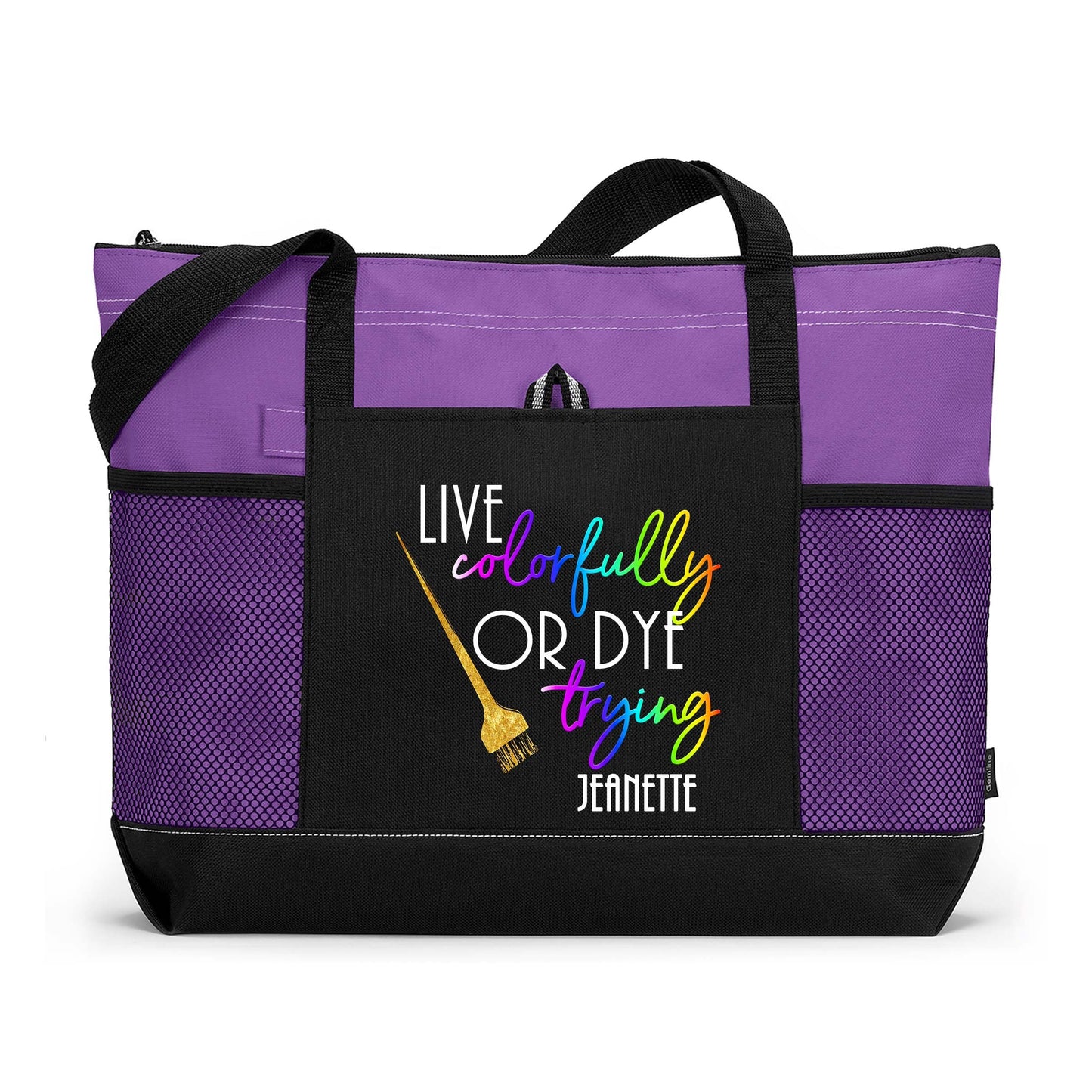 Live Colorfully or Dye Tote with Mesh Pockets, Hair Stylist, Hairdresser