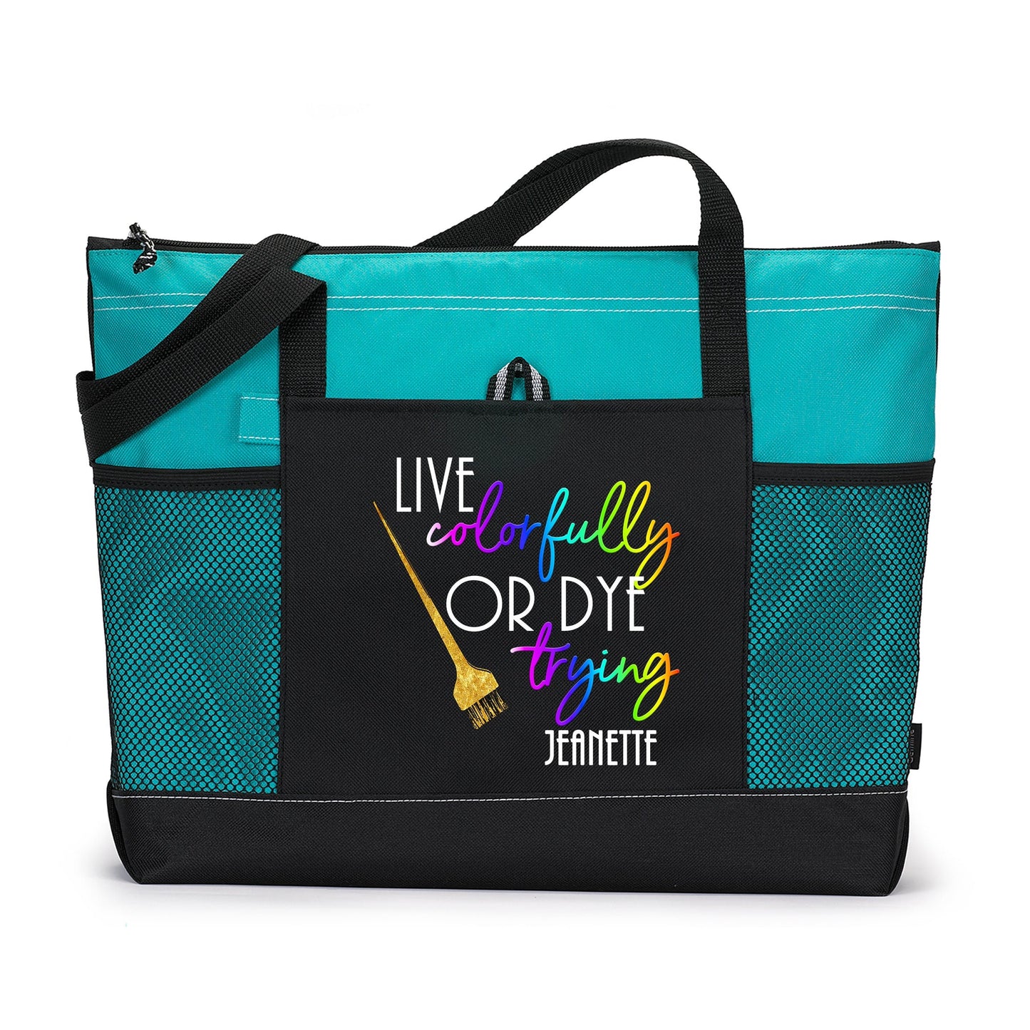 Live Colorfully or Dye Tote with Mesh Pockets, Hair Stylist, Hairdresser