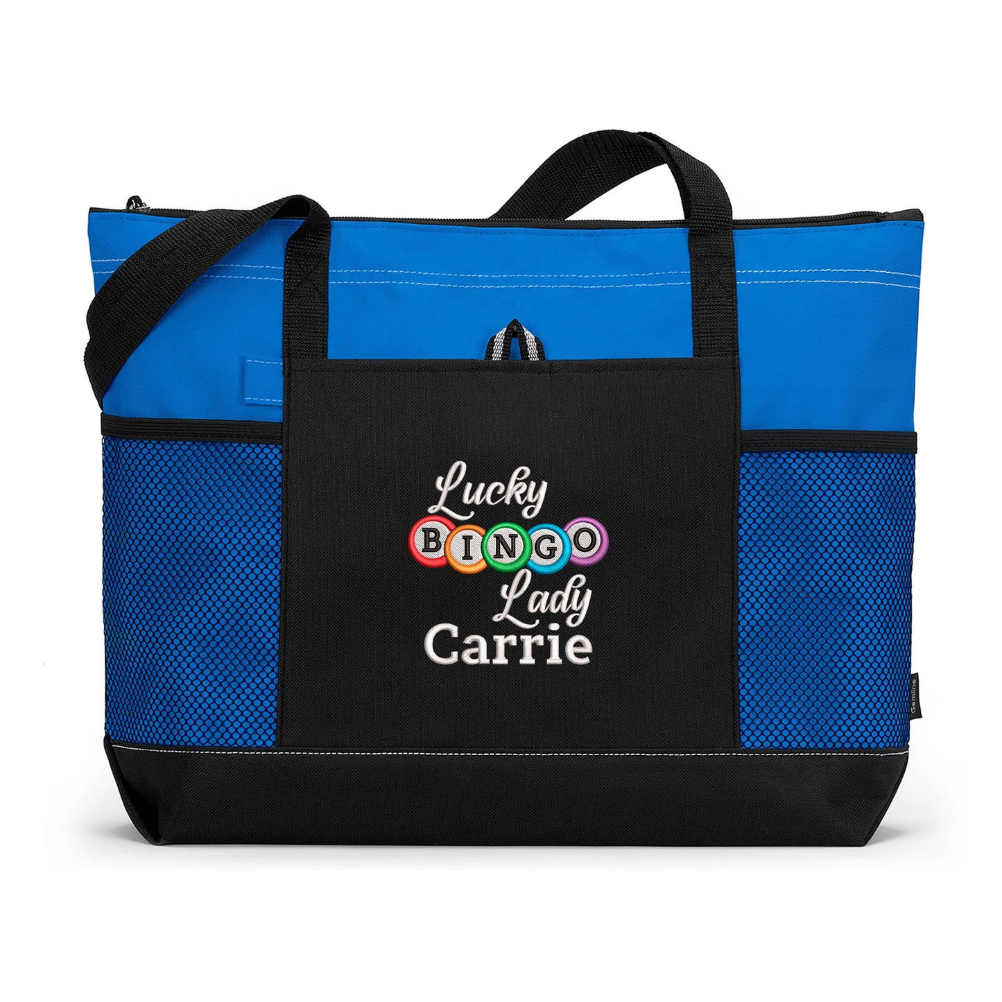 Lucky Bingo Lady Personalized Embroidered Tote Bag with Mesh Pockets