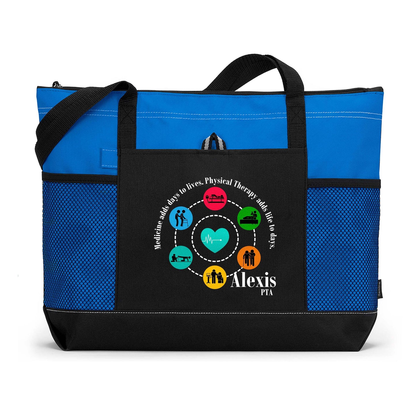 Physical Therapy Adds Life to Days Personalized Physical Therapist Tote Bag with Mesh Pockets