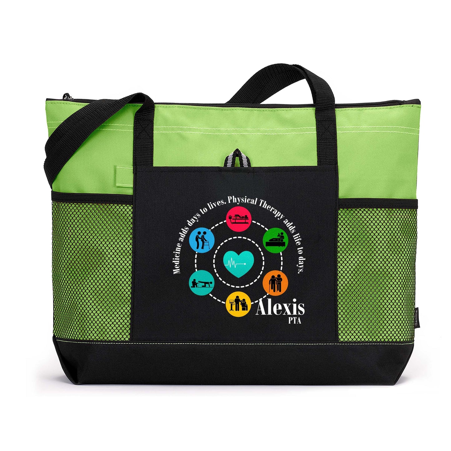 Physical Therapy Adds Life to Days Personalized Physical Therapist Tote Bag with Mesh Pockets