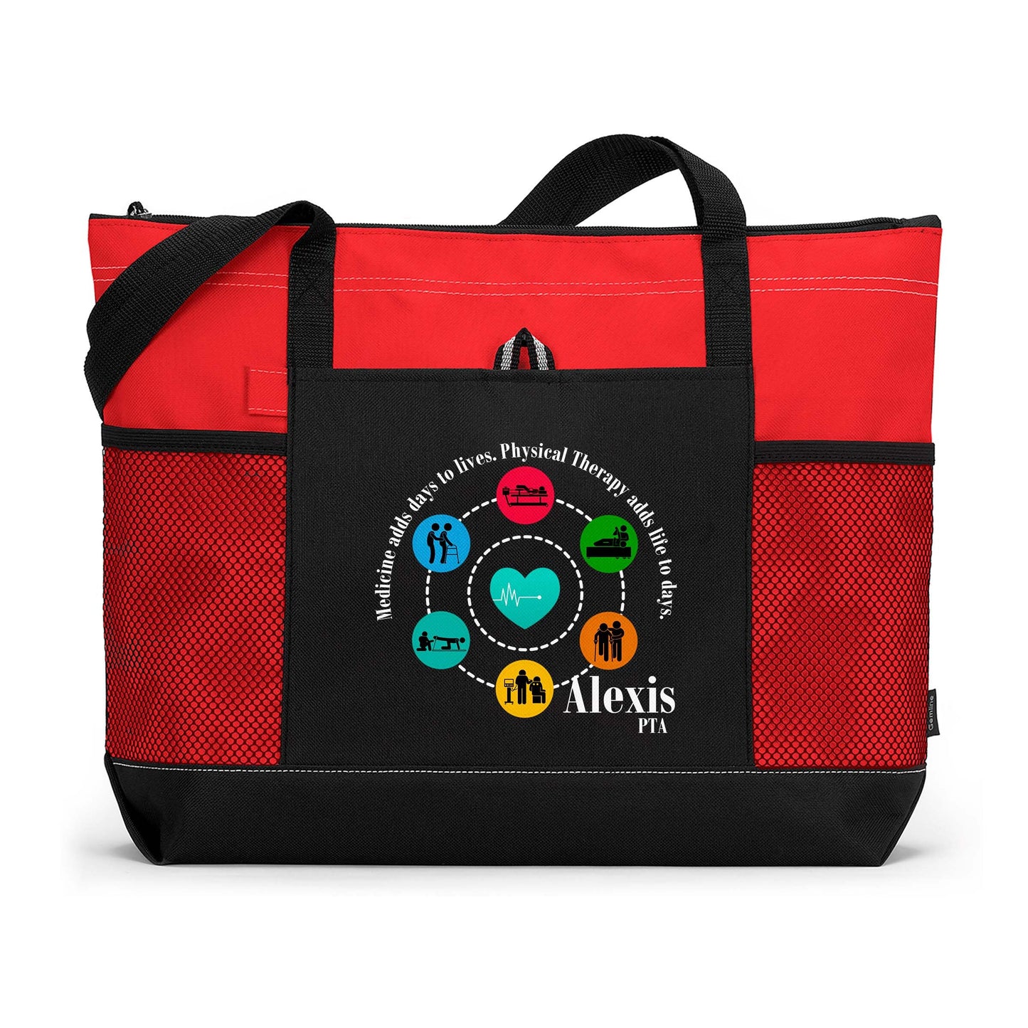 Physical Therapy Adds Life to Days Personalized Physical Therapist Tote Bag with Mesh Pockets