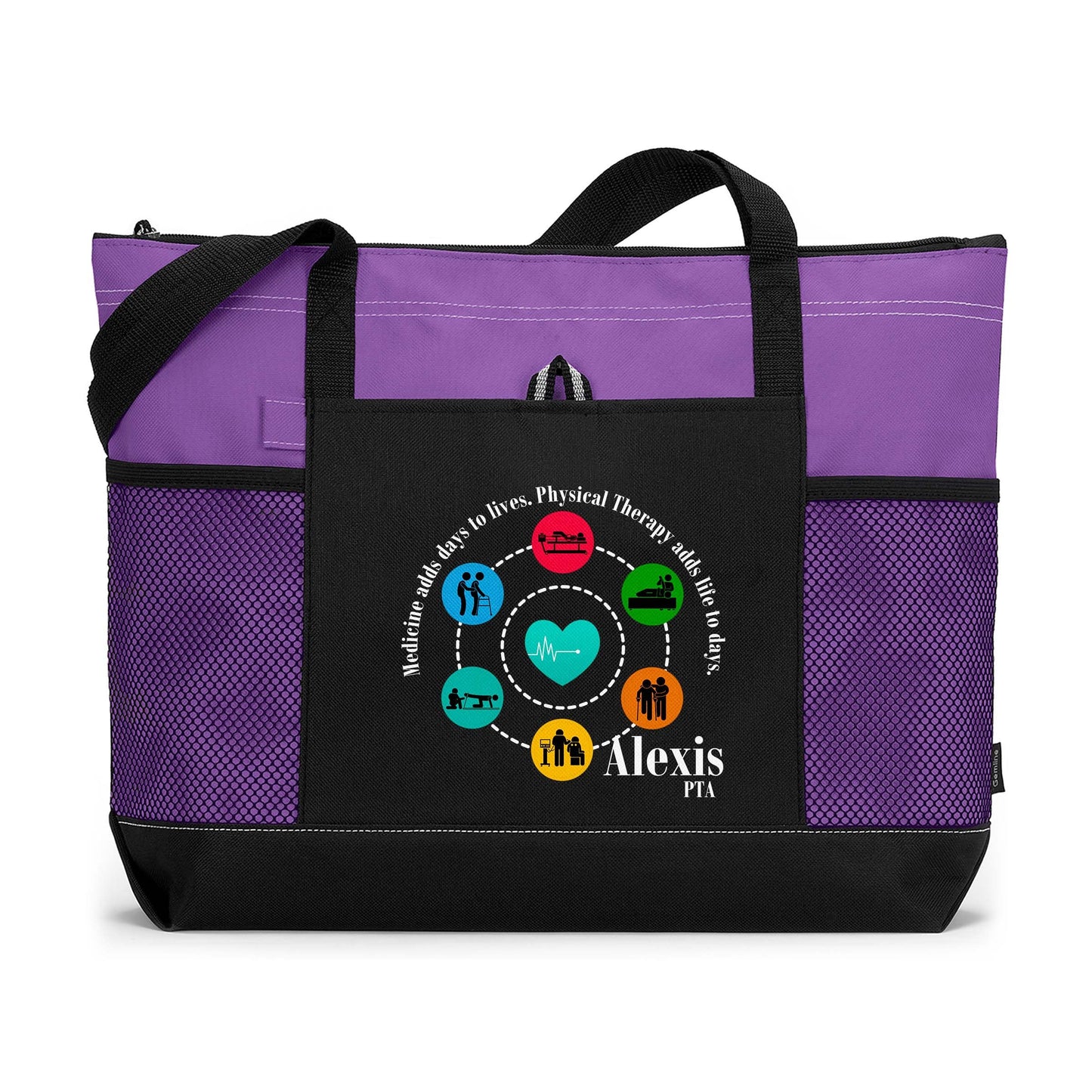 Physical Therapy Adds Life to Days Personalized Physical Therapist Tote Bag with Mesh Pockets