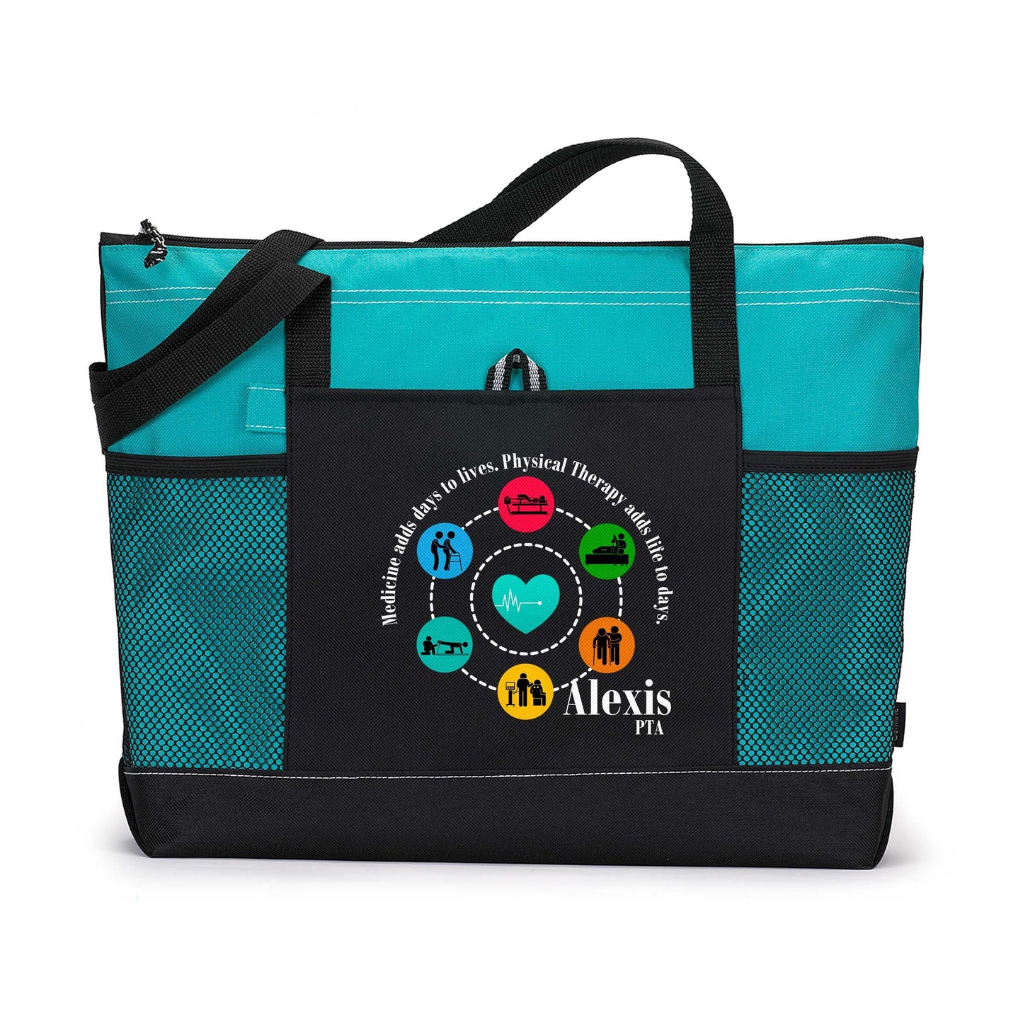 Physical Therapy Adds Life to Days Personalized Physical Therapist Tote Bag with Mesh Pockets