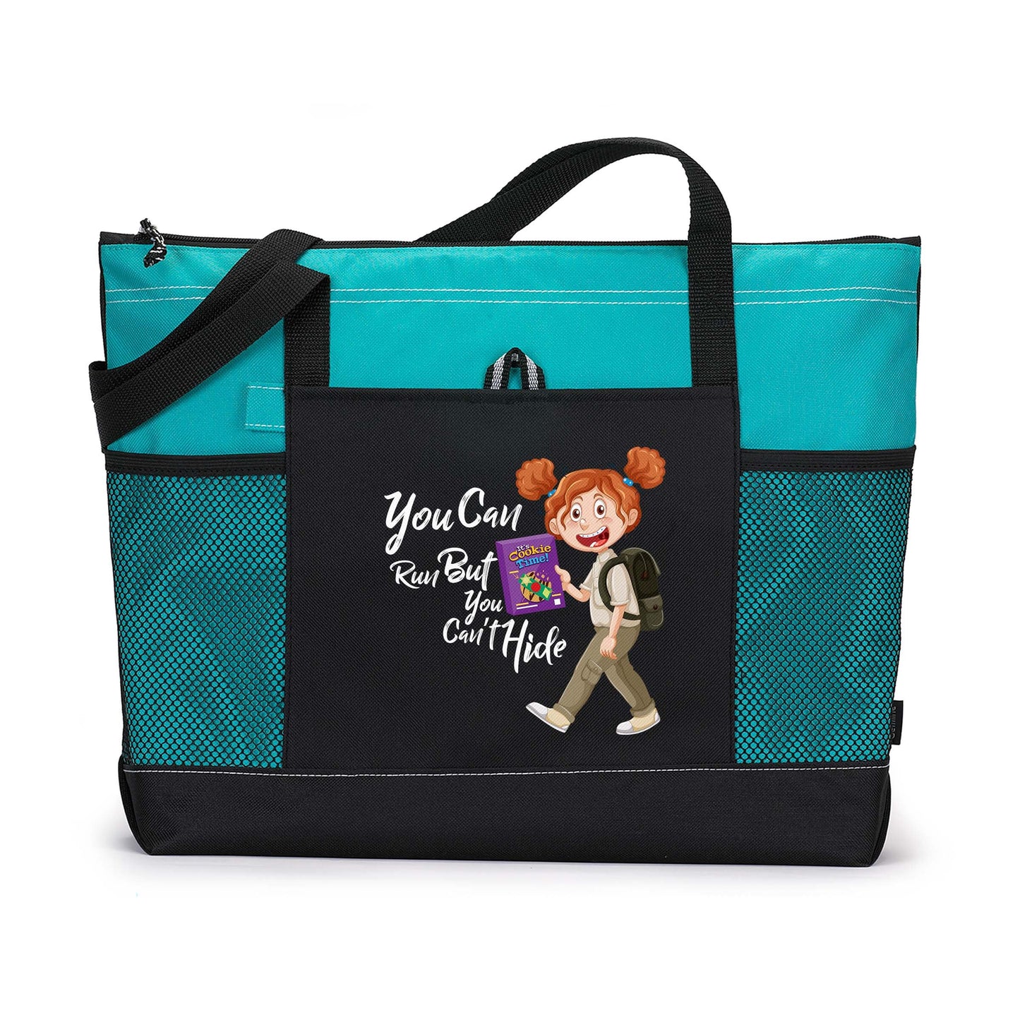 Personalized You Can Run But You Cant Hide - Girl Scout -  Printed Tote Bag with Mesh Pockets