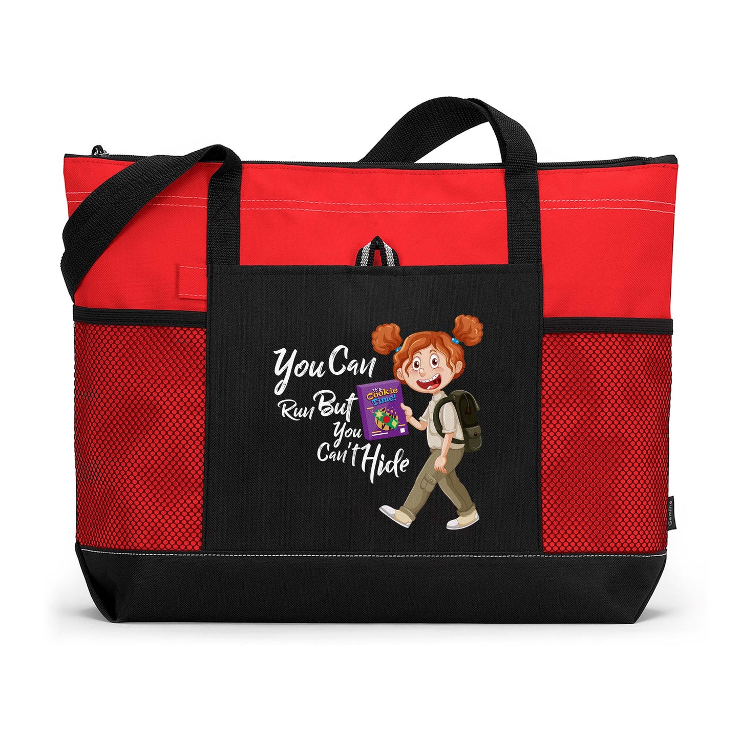 Personalized You Can Run But You Cant Hide - Girl Scout -  Printed Tote Bag with Mesh Pockets