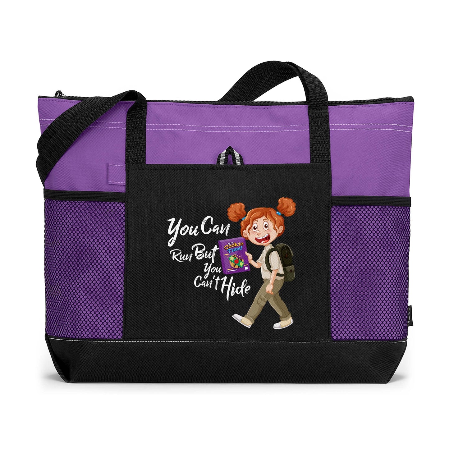 Personalized You Can Run But You Cant Hide - Girl Scout -  Printed Tote Bag with Mesh Pockets