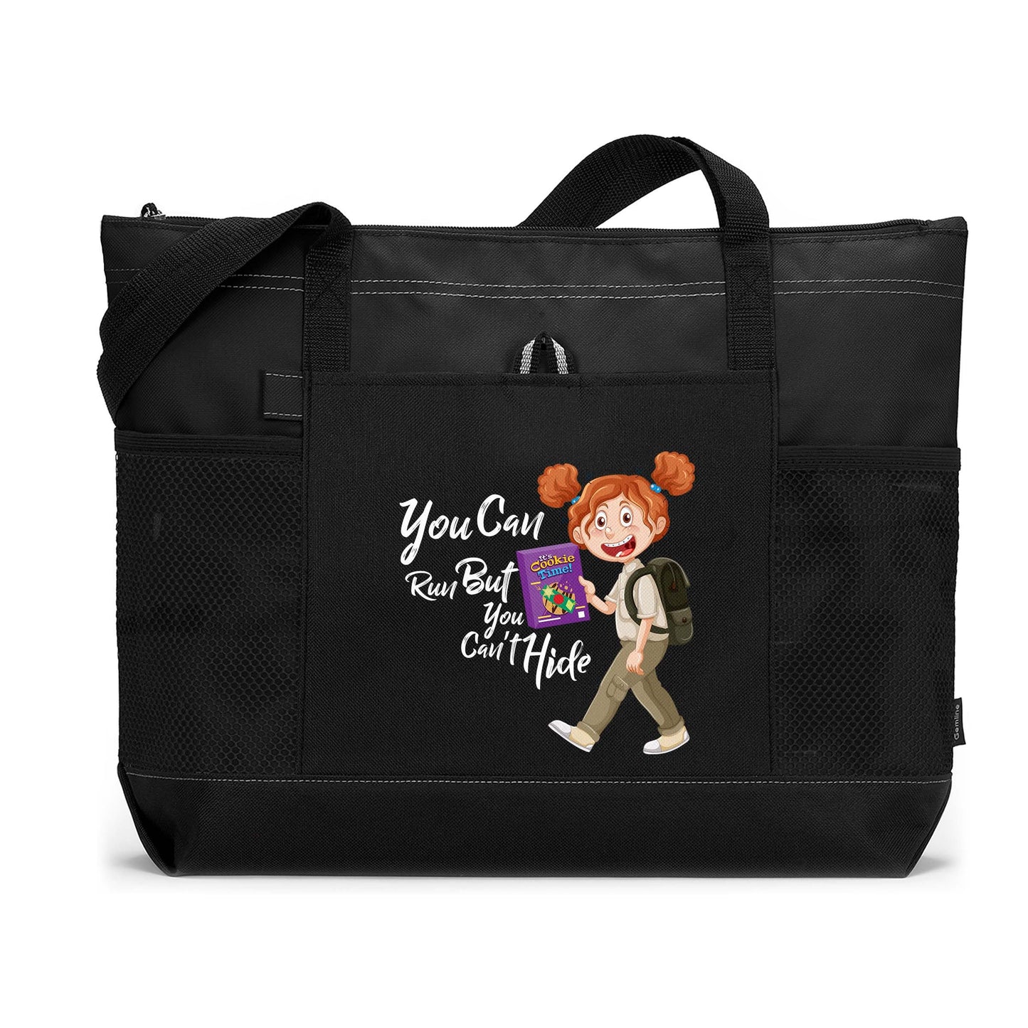 Personalized You Can Run But You Cant Hide - Girl Scout -  Printed Tote Bag with Mesh Pockets