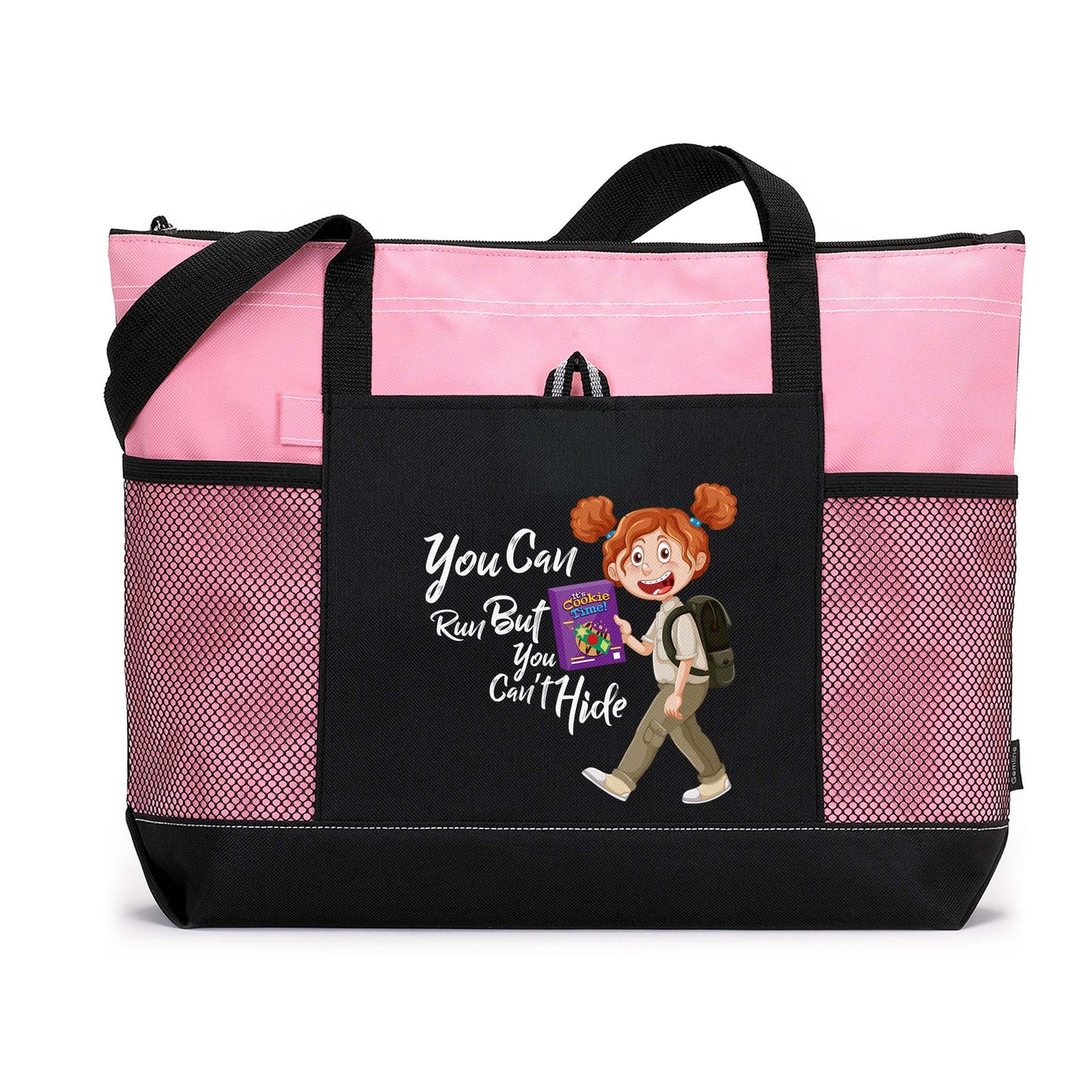 Personalized You Can Run But You Cant Hide - Girl Scout -  Printed Tote Bag with Mesh Pockets