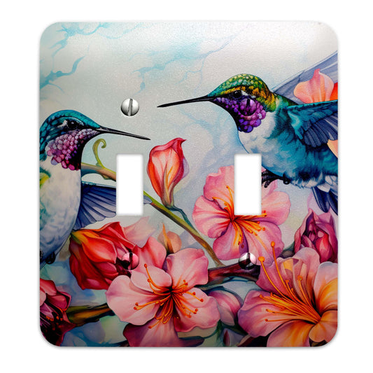 Metal Decorative Light Switch Plate Cover - Hummingbirds on Flowers- Other Sizes Available #4745