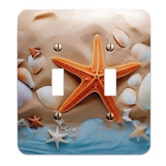 Metal Decorative Light Switch Plate Cover - Starfish and Seashells on the Beach - Other Sizes Available #4760