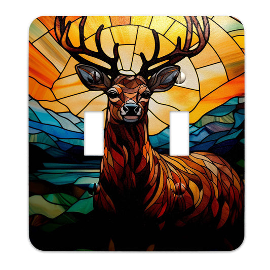 Metal Decorative Light Switch Plate Cover - Majestic Buck on Stained Glass - Other Sizes Available #4751