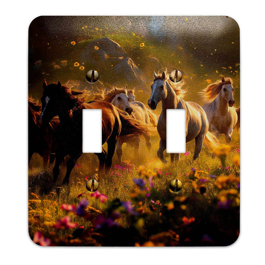 Wild Horses in Meadow of Wildflowers Metal Decorative Light Switch Plate Cover - Other Sizes Available #4799