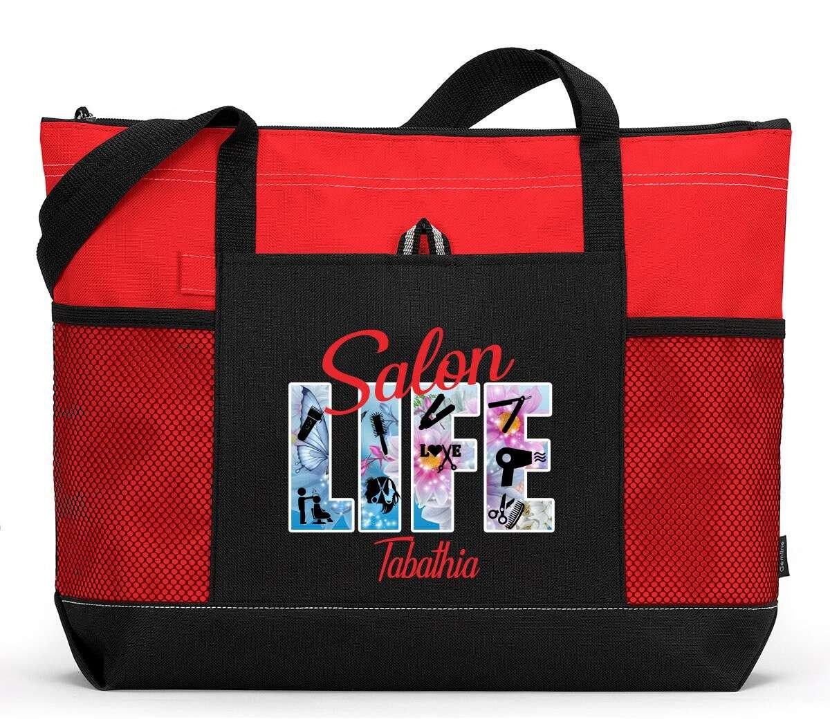 Personalized Salon Life Tote with Mesh Pockets, Hair Stylist, Hairdresser #2024