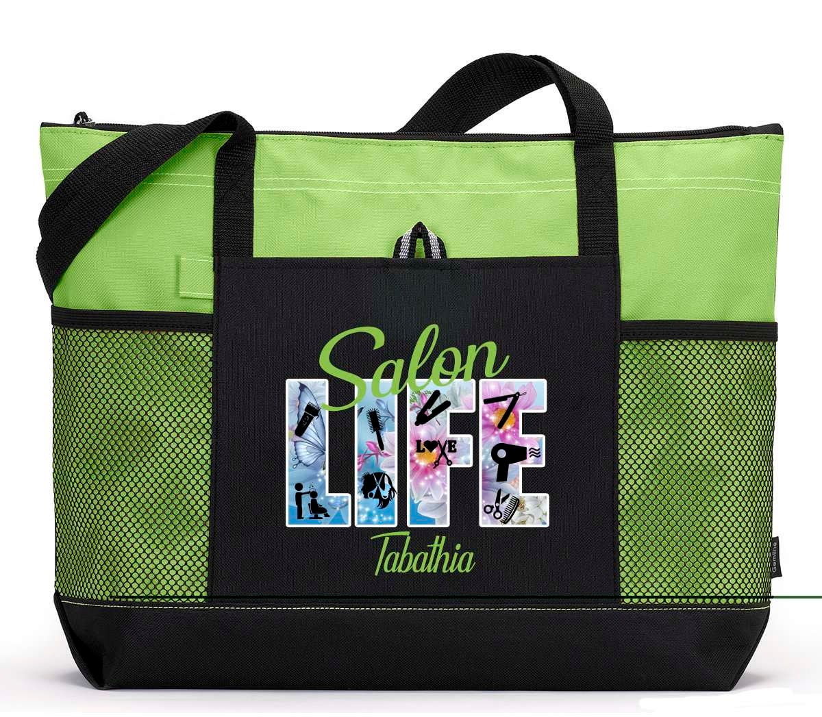 Personalized Salon Life Tote with Mesh Pockets, Hair Stylist, Hairdresser #2024