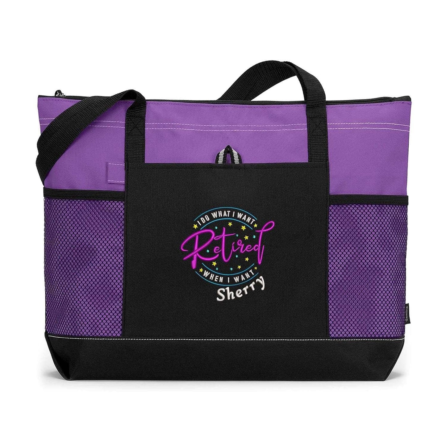 Retired - I Do What I Want - Personalized Embroidered Tote Bag with Mesh Pockets