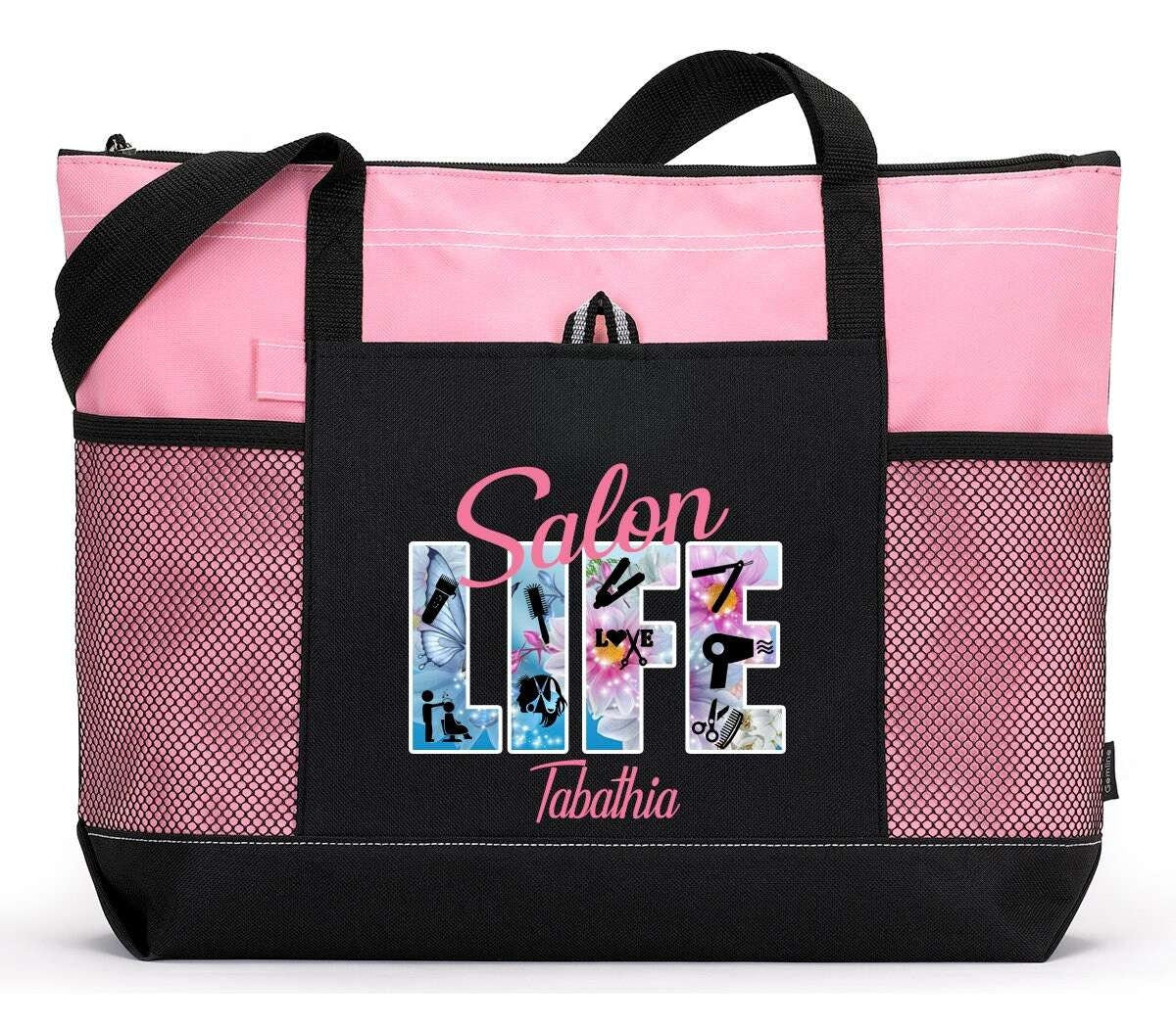 Personalized Salon Life Tote with Mesh Pockets, Hair Stylist, Hairdresser #2024