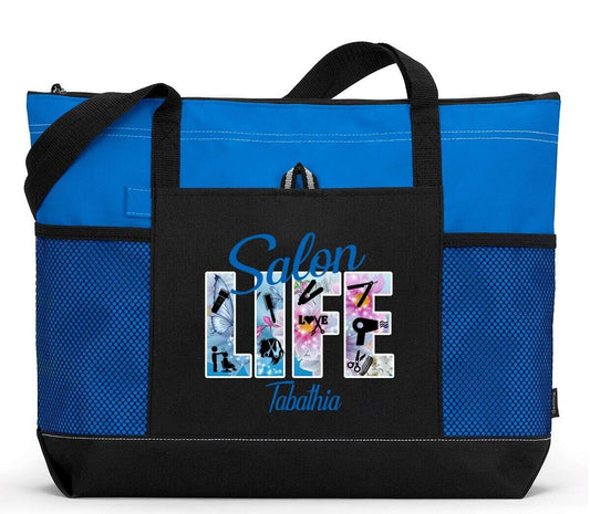 Personalized Salon Life Tote with Mesh Pockets, Hair Stylist, Hairdresser #2024