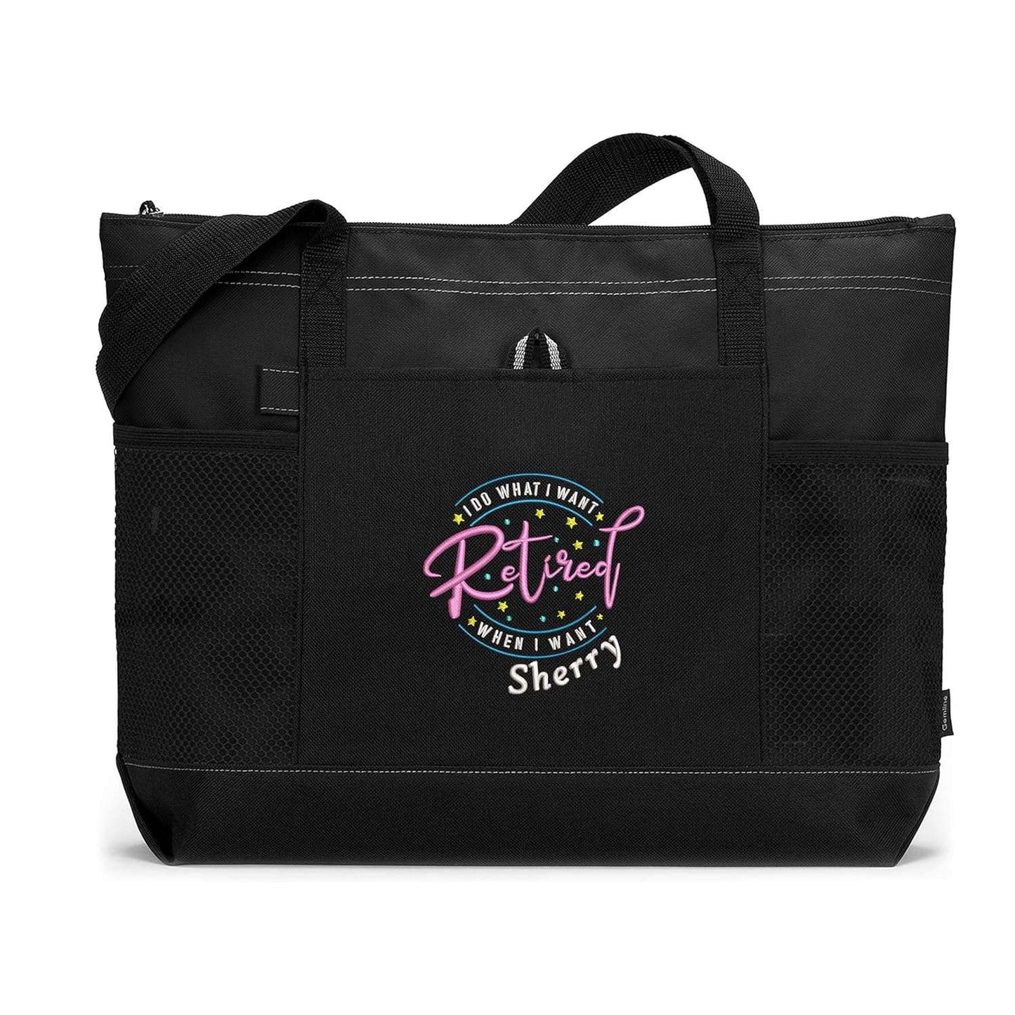 Retired - I Do What I Want - Personalized Embroidered Tote Bag with Mesh Pockets