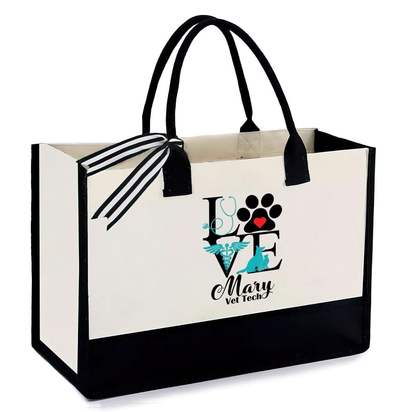 Personalized Love Vet Tech Canvas Tote, #3065, Veterinary Technician, Vet Tech Bag, Gift for Vet Tech Week, Veterinarian Tote Bag