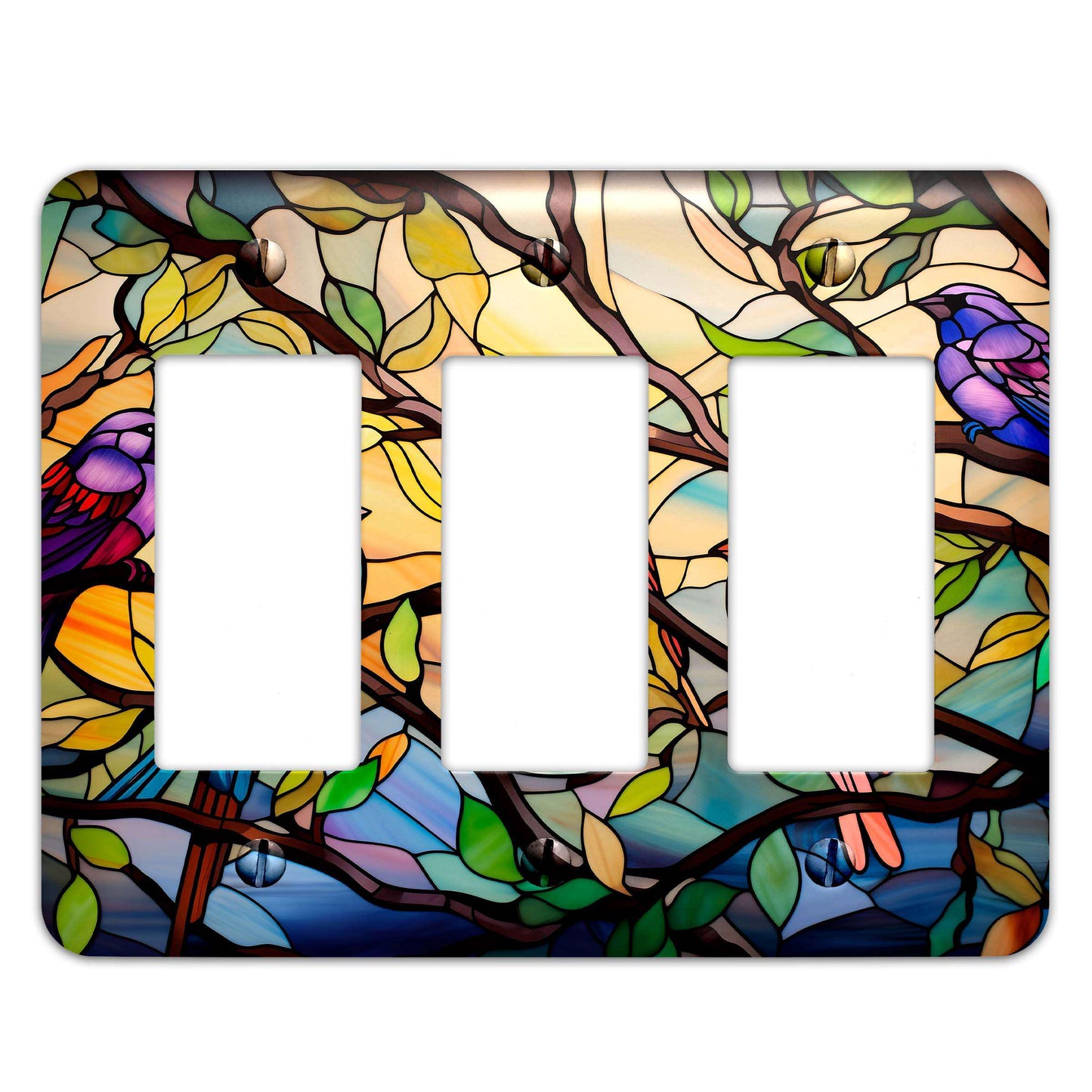 Birds on Stained Glass Design Decorative Light Switchplate Cover, Other Sizes Available, Home Decor, Unique Light Switch Cover #5016