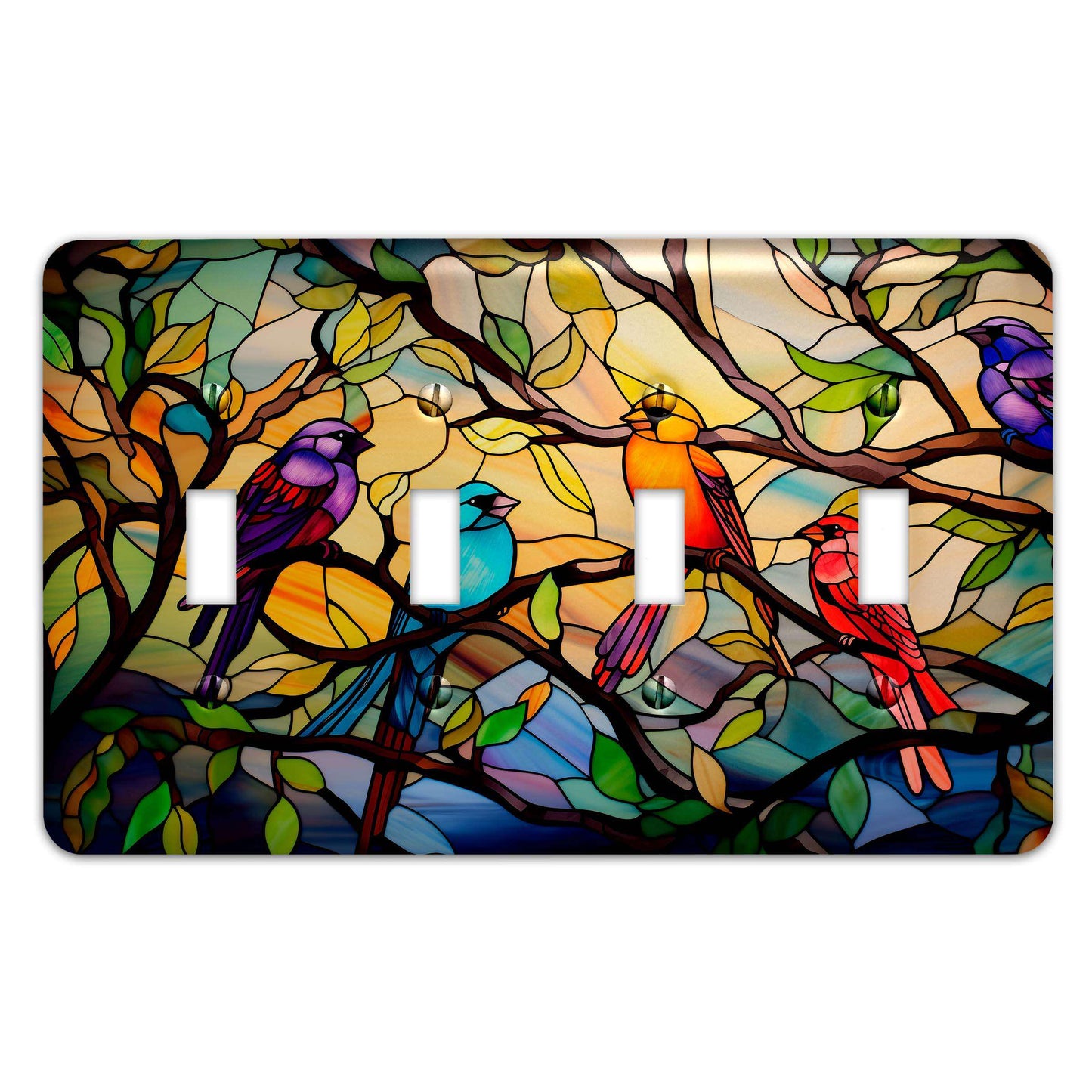 Birds on Stained Glass Design Decorative Light Switchplate Cover, Other Sizes Available, Home Decor, Unique Light Switch Cover #5016