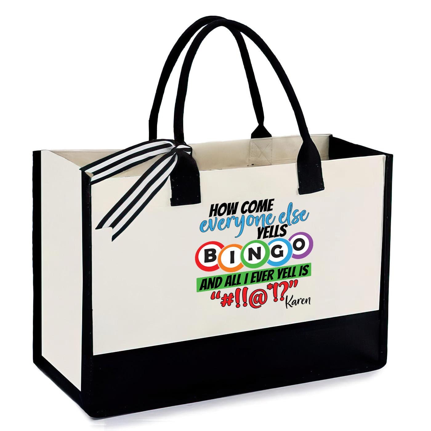 Personalized Bingo Canvas Tote - All I Ever Say is Sh*t - Bingo Game Lover, Bingo Mom Gift, Bingo Grandma