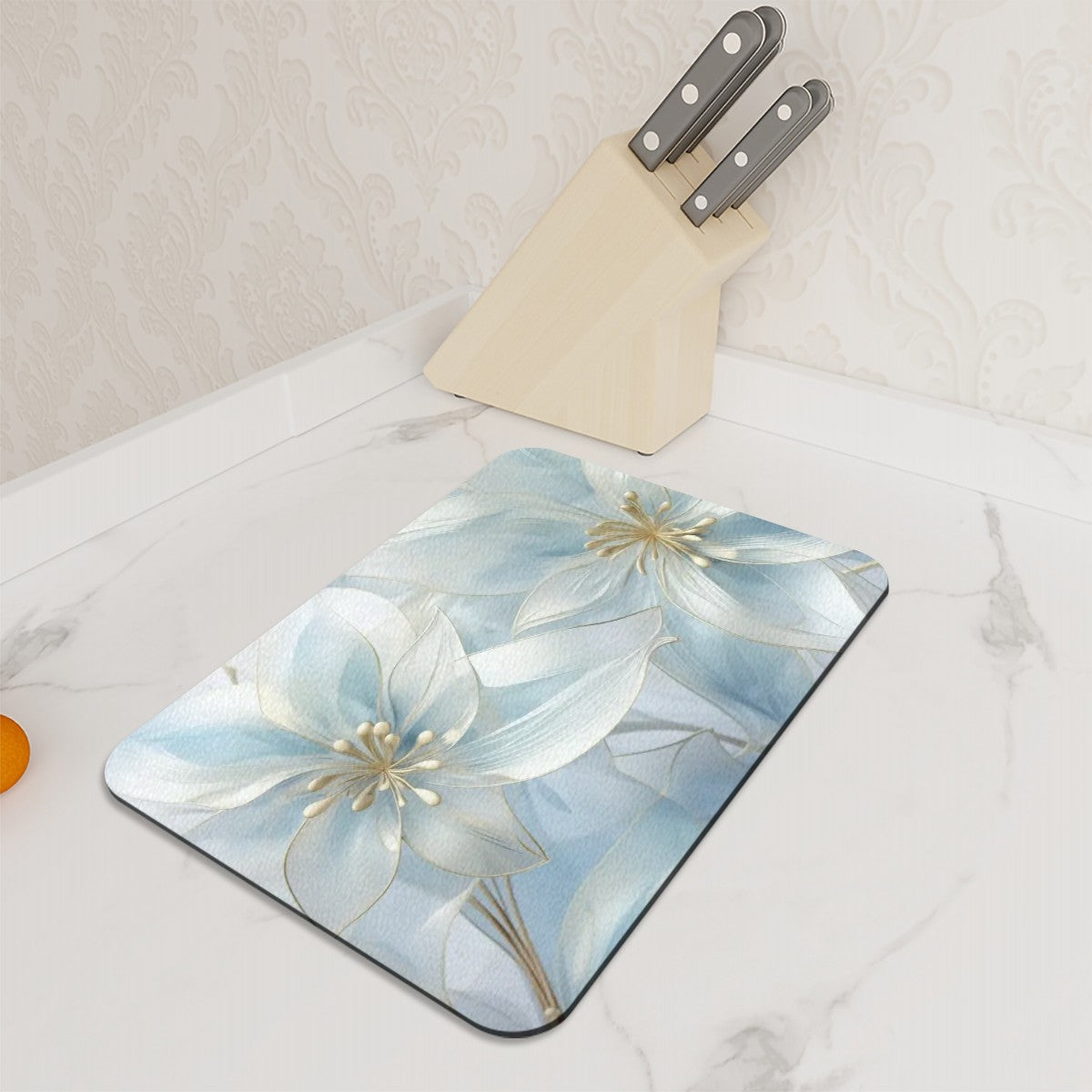 Translucent Lilies Home Décor, Countertop Art, Tempered Glass Cutting Board #5275