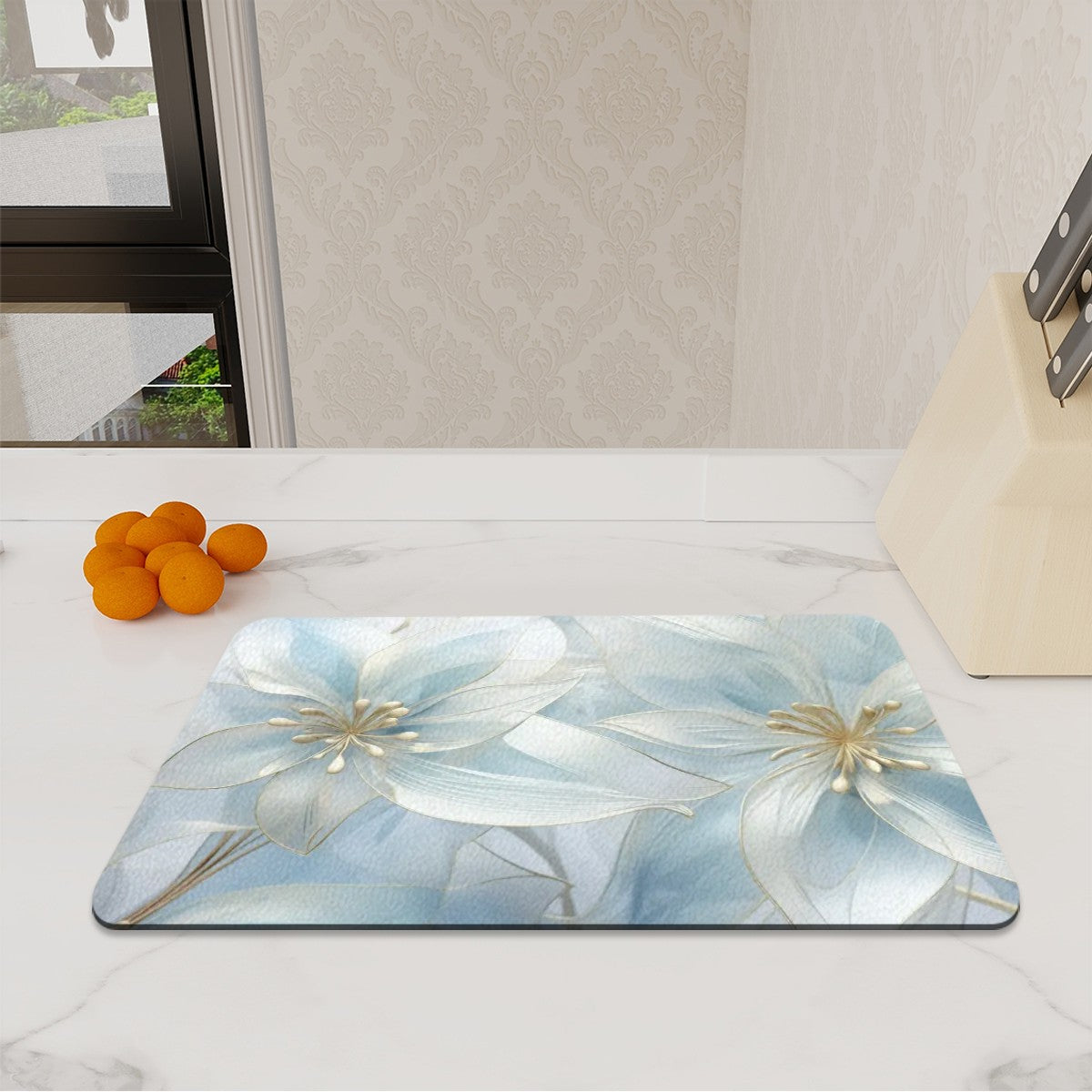 Translucent Lilies Home Décor, Countertop Art, Tempered Glass Cutting Board #5275